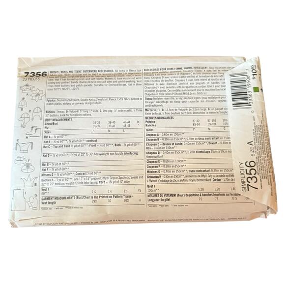 Simplicity 2 Hour Hats Mittens Vest Booties 7356 S M L Adult Uncut Star Jester - Picture 3 of 3